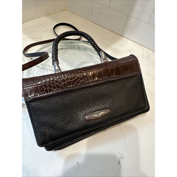 Brighton Crossbody Organizer Purse/Wallet Leather Brown And Black Alligator - Picture 5 of 16